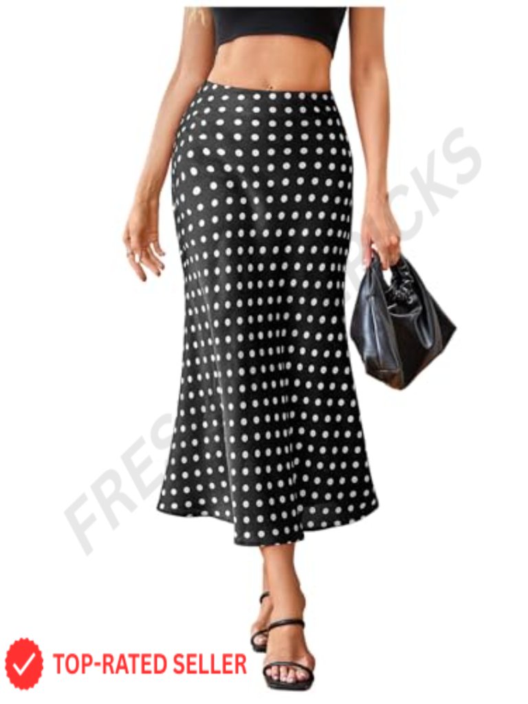 Flare Ruffle Hem Maxi Skirt Satin High Waist Flowy